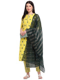 Anni Designer Women'S Cotton Straight Kurta With Pant & Dupatta (Kptd-Cot-10004-Green_Xxl_Green_Xx-Large),Green,2XL