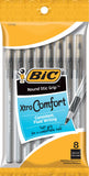 BIC Round Stic Grip Xtra Comfort Black Ballpoint Pens, Medium Point (1.2mm), 8Count Pack, Perfect Writing Pens With Soft Grip f