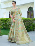 Satrani Womens Organza Banarasi Jacquard Saree With Unstitched Blouse Piece (3086S145N_Pista Green)