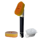 Smilyeez Black Soap Dispensing Dish Wand Scrub Brush + 2 Cute NonScratch Sponge Heads