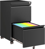 SISESOL Assembled 2 Drawer File Cabinet on Wheels,Metal Filing Cabinet with Lock,Black Rolling File Cabinets,Under Desk Office C