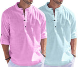 Bellstone Men'S Cotton Blend Solid Regular Fit Dress Shirt (Kurta1500_Combo_L Pink & Aqua_S_Light