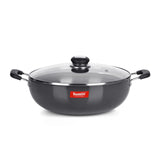 Sumeet 3mm Hard Anodized Deep kadai with Stainless Steel Lid Big Size No. 15 (28.5cm Dia. 4.5 liter Capacity)