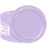 QZYL Disposable Plates, 100 PCS Lavender Paper Plates, 9 Inches Light Purple Sturdy Paper Plates Round Microwave Safe Dinner Pla
