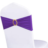 Pack of 100 Spandex Purple Chair Sashes with Gold Buckles, Stretch Chairs Sashes for Wedding Party Baby Shower Ceremony Event De