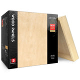 ARTEZA Wood Canvas Boards, 10 x 10 Inches, Pack of 5, Birch Wood, Wooden Panels for Acrylic and Oil Painting, Wood Burning, Craf