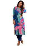 Anni Designer Women'S Cotton Blend Straight Printed Co-Ord Set (Yup Blue Co-Ord_M_Blue_Medium),Blue,M