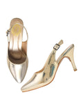 Shoetopia Women'S Golden Metallic Slingback Pointed-Toe High Heels || Elegant Stiletto Pumps With Adjustable Strap || Dress Shoes For Parties Weddings And Formal Events Eu38,Golden,5,B0DTG8M8CB