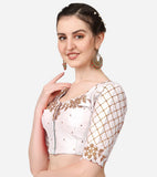 Pujia Mills Women'S Embroidery Handwork, Rough Cut Work Stone Work Readymade Blouse (38, White)
