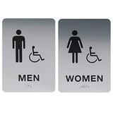 Custom Product Solutions Men & Women ADA Restroom (Bathroom) Modern Chic Sign w/Braille Silver/Black