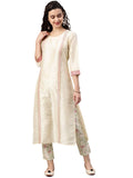ZIYAA Women's Off-White Poly Silk Straight Kurta and Pant Set (ZIKUPS2887ANDPA-XXL_Off-White_XXL)