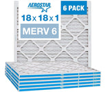 Aerostar 18x18x1 MERV 6 Pleated Air Filter, AC Furnace Air Filter, 6 Pack (Actual Size: 17 3/4x17 3/4x3/4)