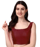 Pujia Mills Women's Silk Sleeveless Readymade Blouse (Sando_Maroon_36 Alterable)