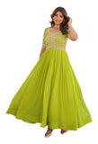 Wedani Georgette Anarkali Gown With Embroidered Top For Women (In Alpha L Regular Light Green),LIGHT GREEN,L