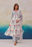Anni Designer Women'S Rayon Blend Printed Anarkali Kurta With Pant & Dupatta (Betul Pink_L_Pink_Large),Pink,L,Rayon Blend,Anarkali,