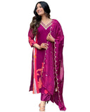 Anni Designer Women'S Cotton Blend Straight Printed Kurta With Pant & Dupatta (Daari Wine_L_Wine_Large),Wine,L
