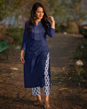 Anni Designer Women'S Cotton Straight Kurta With Palazzo (Dark-Blue M),Dark Blue,M,Cotton,Straight,Pants, Palazzo