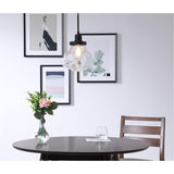Living District Lyle 1-Light Metal Pendant In Black And Clear Seeded Glass