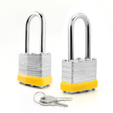 LanuBe Lock Laminated keyed Padlock (1-9/16, 40mm), keyed Alike Locks, Long Shackle,Marked Yellow Plastic Hoop, Pack of 2
