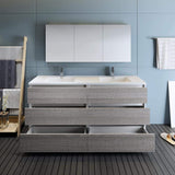 Fresca Lazzaro 72 Glossy Ash Gray Free Standing Double Sink Modern Bathroom Vanity W/Medicine Cabinet - Faucet Sold Separately