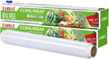 KAMMAK Plastic Wrap, Food Wrap with Slide Cutter, Cling Wrap 12 inch Food Service Clear Cling Film 2 Pack 300 Square FT Roll BPA