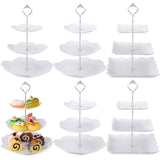 Sawysine 6 Pack 3 Tiered Serving Tray, Serving Tower 3 Tier Cupcake Stand Dessert Stand Bulk, White Thick Plastic Cupcake Tray C