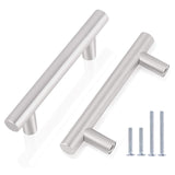 Gobrico 15 Pack Euro Style T bar Kitchen Cabinet Handles Knobs 76mm/3 Inch Hole Centers Satin Nickel Cupboard Drawer Dresser Pul