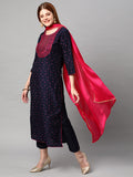Anni Designer Women'S Cotton Blend Printed Straight Kurta With Pant & Dupatta (Bhujia Blue-Nw_S_Blue_Small),Blue,S,Cotton Blend,Regular,Dupatta