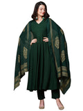 Anni Designer Women'S Rayon Blend Solid Anarkali Kurta With Pant & Dupatta (Magic-Green-Ndm_S_Green_Small),Green,S