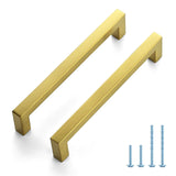JOY DECOR 2 Pack Cabinet Handles, Gold Cabinet Pulls, 6-1/4 Inch Kitchen Handles Square Drawer Pulls Stainless Steel Drawer Hard