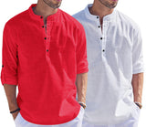 Bellstone Men'S Cotton Blend Solid Regular Dress Shirt (Kurta1500_Combo_Red & White_L