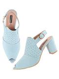 Shoetopia Womens/Girls Blue Laser Cuts Peep-Toed Heeled Mules-Eu40,Blue,7,B09NC1NN75