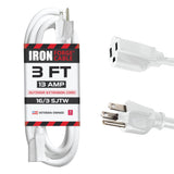Iron Forge Cable Weatherproof 3 Ft Outdoor Extension Cord - 16/3 SJTW Heavy Duty White Extension Cord 3 Prong - 13 Amp Exterior