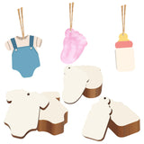 Tmflexe Baby Shower 30Pcs Unfinished Wooden Gift Ornaments DIY Craft Present Paintable Blank Natural Onesie Bottle Footprint Cut