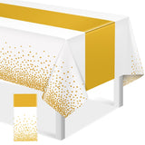 1Pcs White and Gold Tablecloth Party Decorations,Plastic White Table Cloth Printed Gold Table Runner Disposable Rectangle Tables