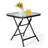 Giantex Folding Side Table, Square Small Patio Table, Tempered Glass Tabletop, Steel Frame, Weather-Resistant Outdoor Indoor Use