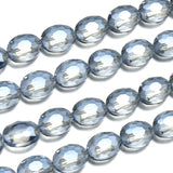 50pcs Czech 16mm (0.63 Inch) Large Faceted Flat Oval Crystal Glass Beads Spacer Silver Blue Shimmer