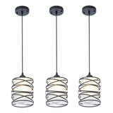 FISGONI 3-Pack Modern Mini Pendant Light Fixture Kitchen Island Pendant Lighting 6.3''Matte Black Spiral Cage and Handblown Fros