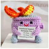 RovyFota Emotional Support Crochet Dumpster Fire with Positive Card Cute Room Decor Knitted Toys Funny Crochet Support Buddies G