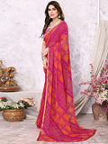 Satrani Womens Pure Chiffon Saree (3218S212N_Orange & Rani Pink6)