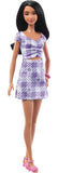 Barbie Fashionistas Doll With Curvy & Tall Frame, Wavy Black Hair Gingham Cut-Out Dress & Accessories