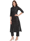Anni Designer Women'S Cotton Printed Kurta With Palazzo(Kalyani_Black_M_Black_Medium),Black,M,Cotton Blend,Straight,Palazzo
