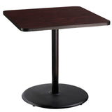 National Public Seating NPS 36 Square Cafe Table with Round Base, 36 Height, Particleboard Core/T-Mold, Mahogany Top, Black Fram