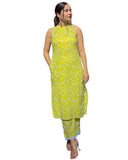 Anni Designer Women'S Rayon Blend Straight Block Printed Kurta With Pant (Lemon-Lime-Nw_M_Green_Medium),Green,M
