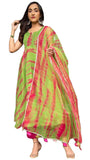Gosriki Women'S Cotton Blend Anarkali Printed Kurta With Pant & Dupatta (Boho-Mehandi-Gs_L_Green_Large),Green,,B0CDCN2MSZ