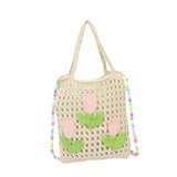 Zoomella Floral Crocheted Crossbody Bag Travel Working Ladies Gift Handwoven Tote Bag Tulip