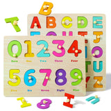 GRINNNIE Toddler Puzzle for 1 2 3 Years Old, Wooden Alphabet Number Peg Puzzles for Preschool Toddlers Age 2-4, Great Learning P