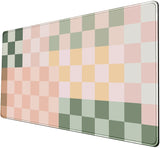 Nasdalgias Checkered Desk Mat Cute Pink Pastel XXL Large Mouse Pad Aesthetic Boho Desk Pad with Stitched Edges, Office Decor Key