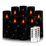 Nimiko Flickering Flameless LED Candles, 9 Pcs with Embedded Star String, Acrylic LED Pillar Candles with Remote, Suitable for H
