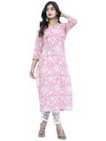 Anni Designer Women'S Cotton Blend Traditional Straight Printed Kurta With Pant Set (Para Pink_L_Pink_Large),Pink,L